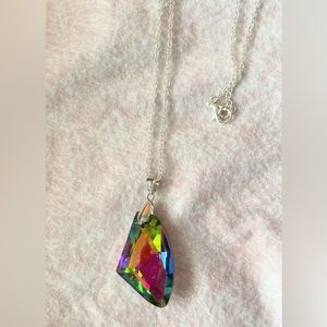 Large multicolored crystal pendant necklace